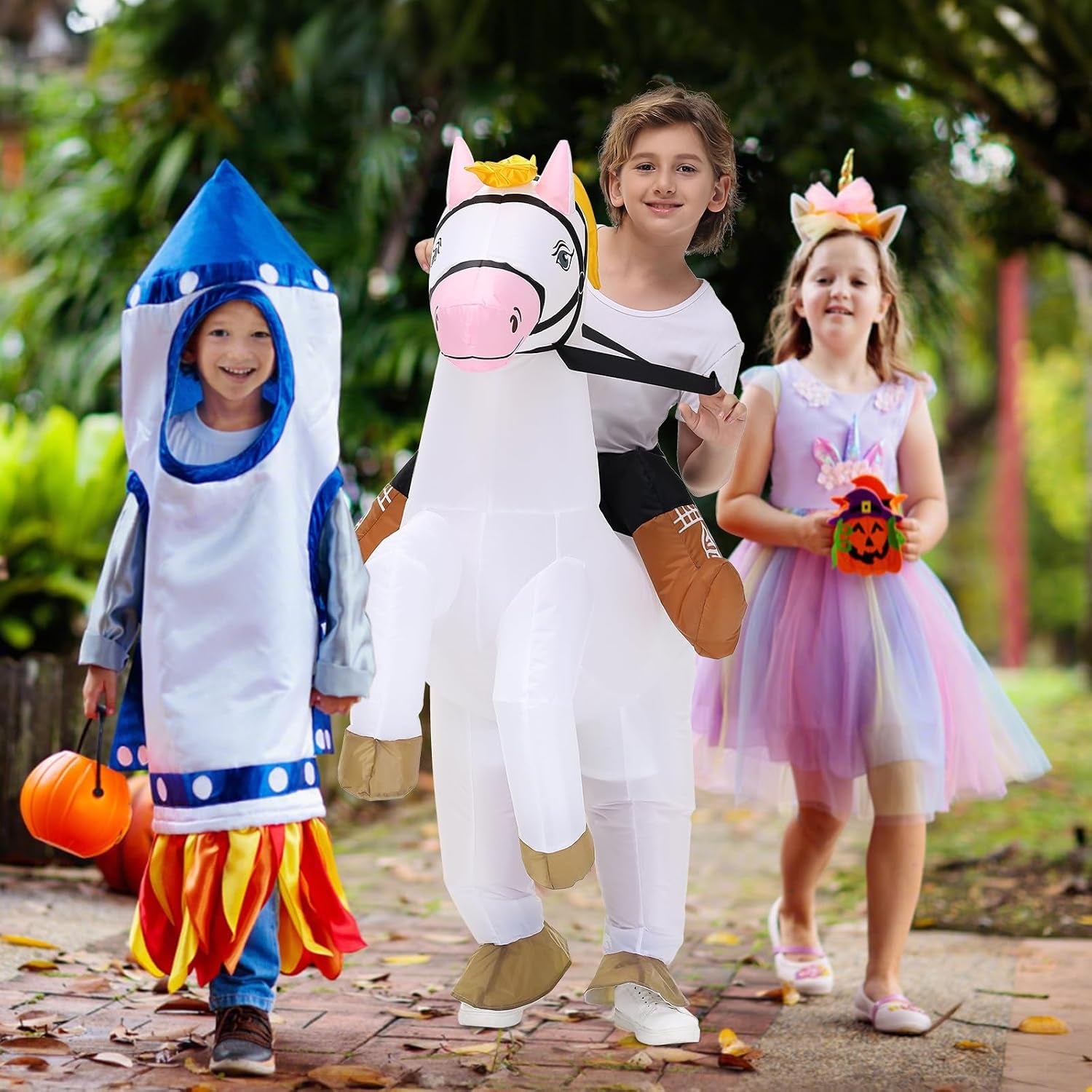 Inflatable Horse Costume for Kids Halloween Blow up Costumes White Horse Costumes Funny Costumes for Boys Girls Cosplay Party