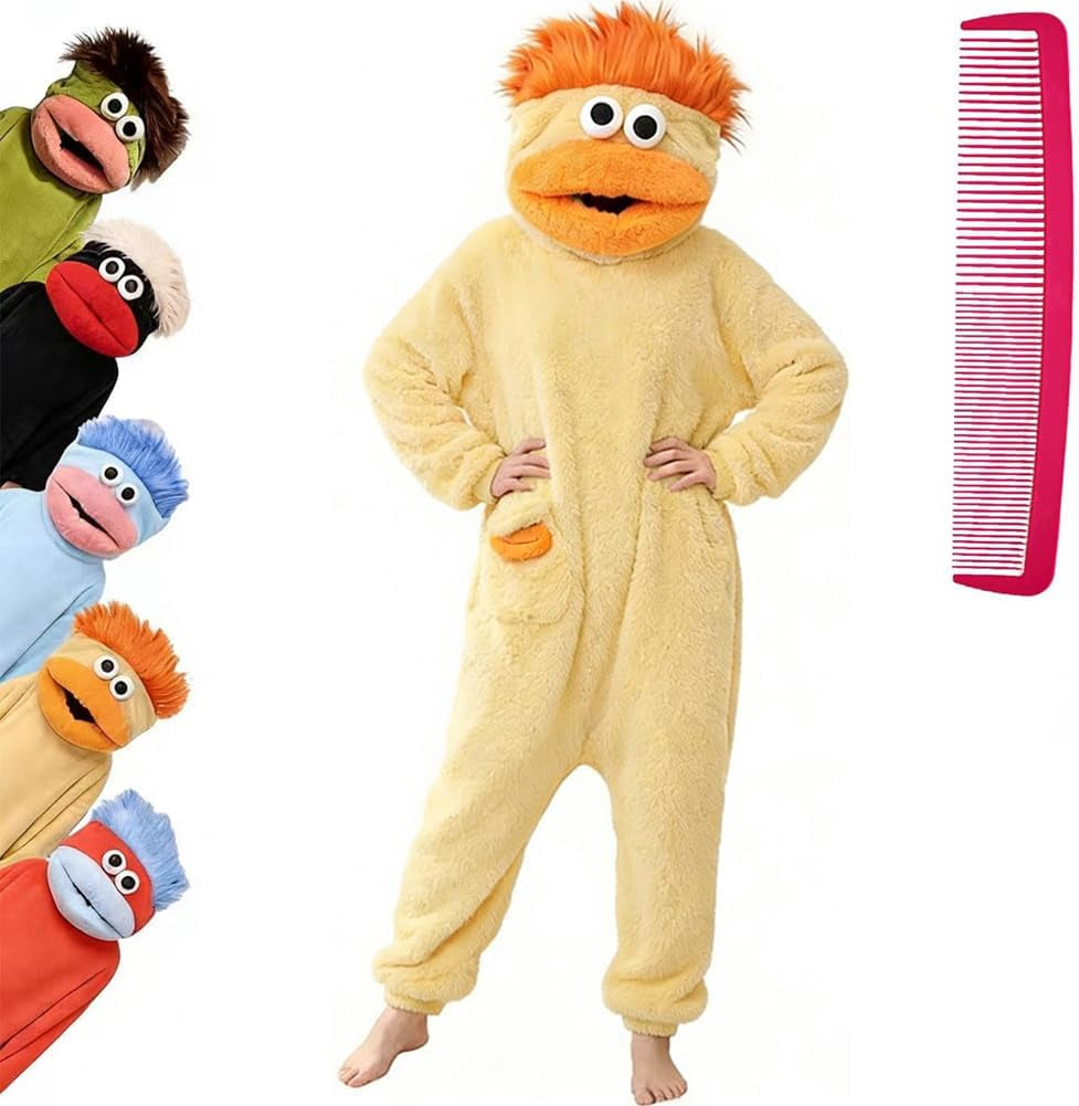 Funny Big Mouth Monster Onesie Pajamas with Large Comb – Oversized Plush Fleece Hooded One Piece for Sleep & Party