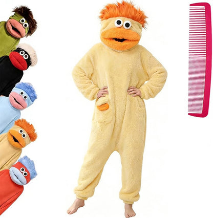 Funny Big Mouth Monster Onesie Pajamas with Large Comb – Oversized Plush Fleece Hooded One Piece for Sleep & Party