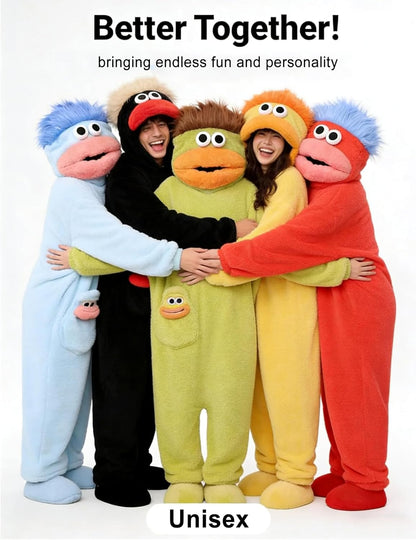 Funny Big Mouth Monster Onesie Pajamas with Large Comb – Oversized Plush Fleece Hooded One Piece for Sleep & Party