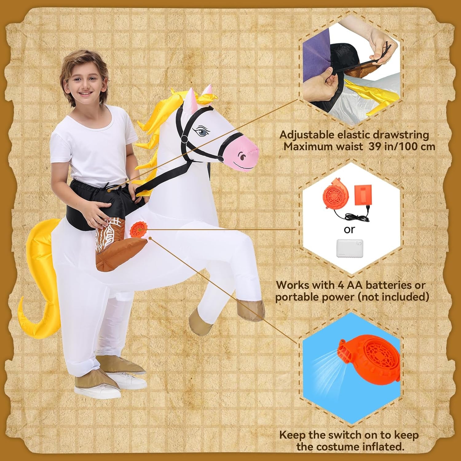 Inflatable Horse Costume for Kids Halloween Blow up Costumes White Horse Costumes Funny Costumes for Boys Girls Cosplay Party