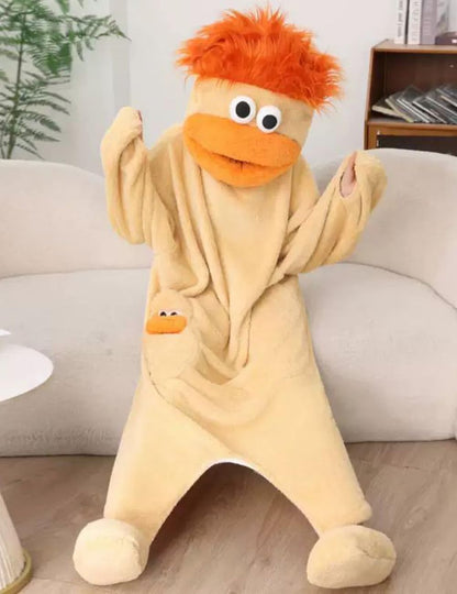 Funny Big Mouth Monster Onesie Pajamas with Large Comb – Oversized Plush Fleece Hooded One Piece for Sleep & Party