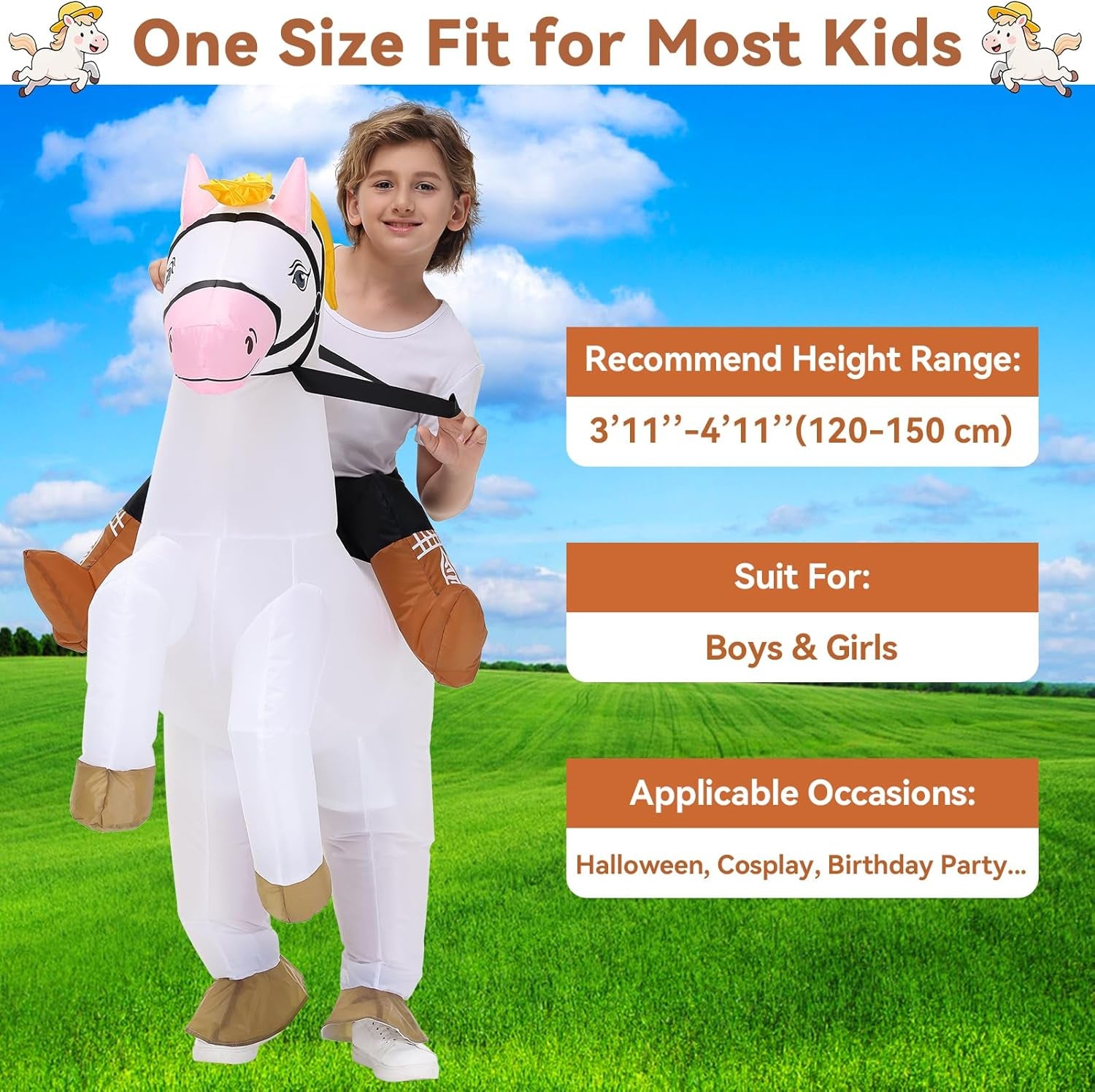 Inflatable Horse Costume for Kids Halloween Blow up Costumes White Horse Costumes Funny Costumes for Boys Girls Cosplay Party