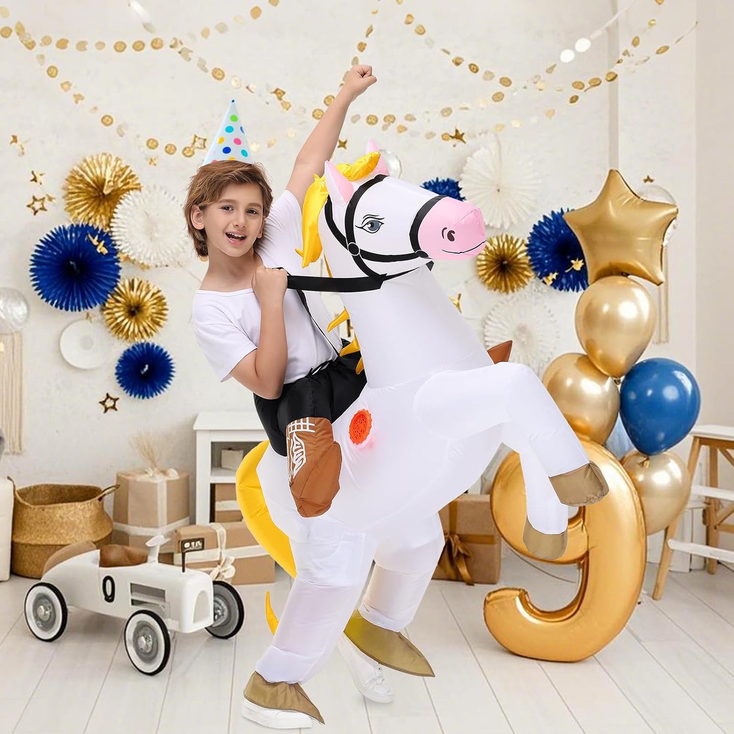 Inflatable Horse Costume for Kids Halloween Blow up Costumes White Horse Costumes Funny Costumes for Boys Girls Cosplay Party